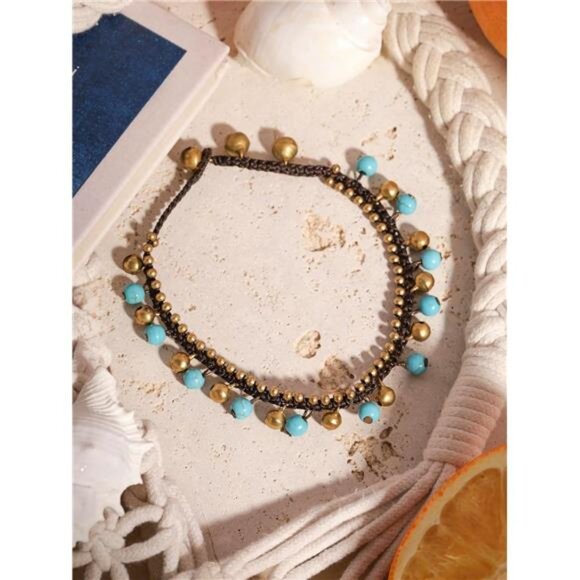 Bohemian Style Anklet with Jingling Bell and Hand-woven Rope, - Picture 5 of 7